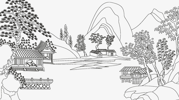 中国山水素材海报元素8免抠