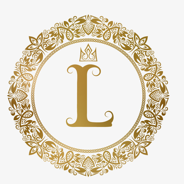 卡通文艺清新金色花边英文字母装免抠