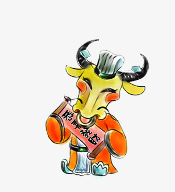手绘牛年恭喜发财免抠