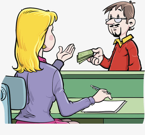 卡通插图银行柜台办理业务免抠