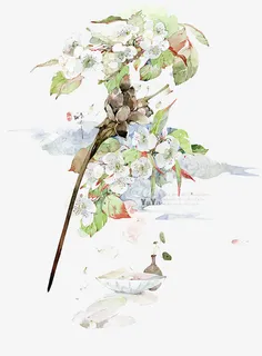 唯美中国古风水彩插画免抠