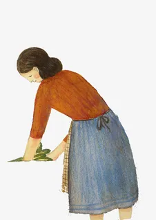 彩铅洗菜的妈妈背影免抠