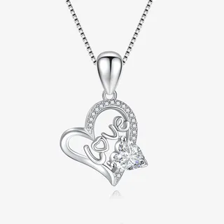 心心相印吊坠项链银饰锆石钻石免抠