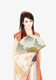 拿扇子的红衣男子免抠