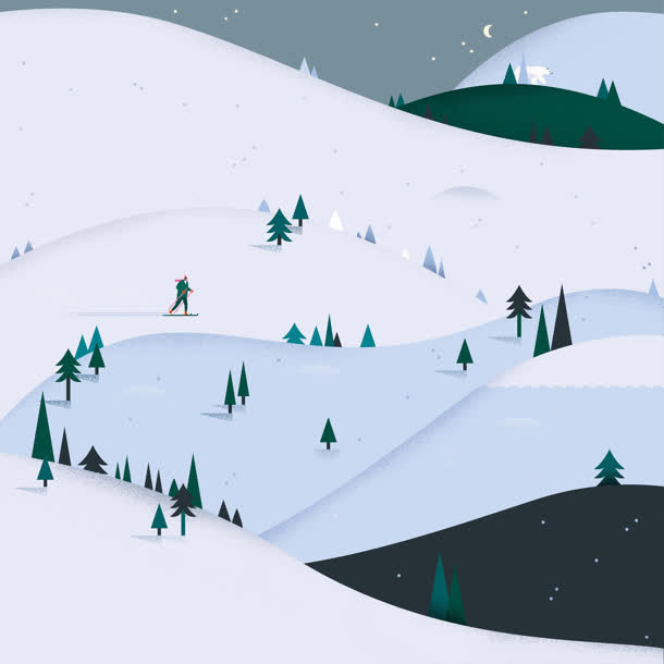 手绘雪山树林松树免抠