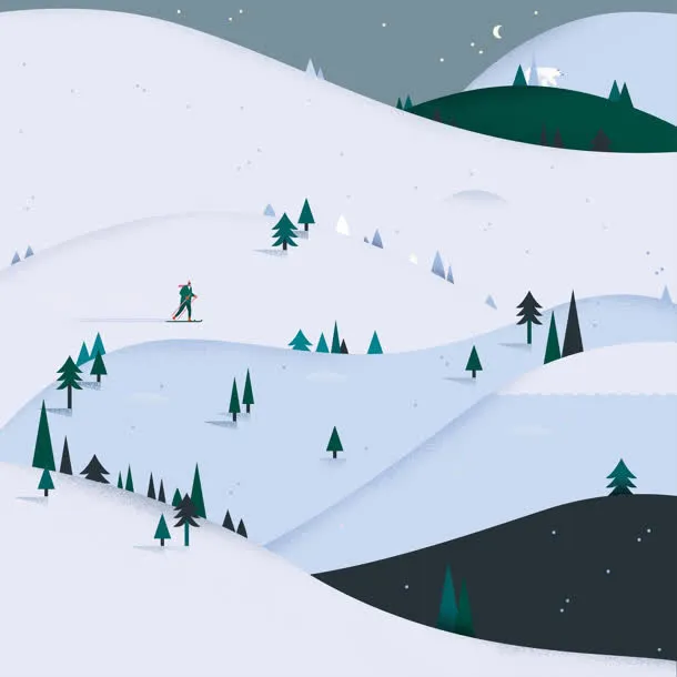 手绘雪山树林松树免抠