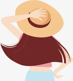 草帽美丽长发女生免抠