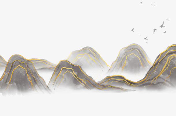 中式烫金线山免抠