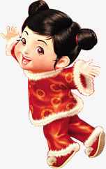 手绘可爱新年女孩免抠