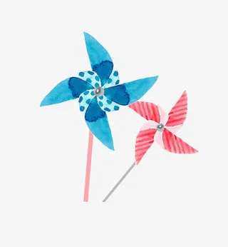 卡通风车节日儿童免抠