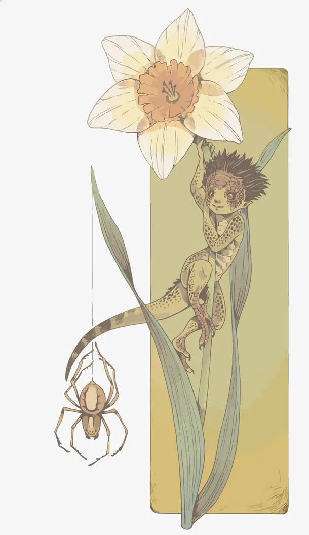 矢量水仙花和蜥蜴免抠