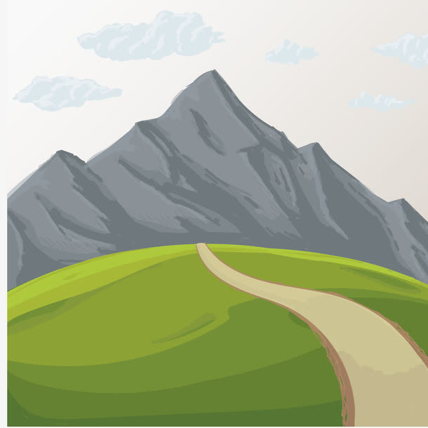 彩色手绘山路云朵免抠