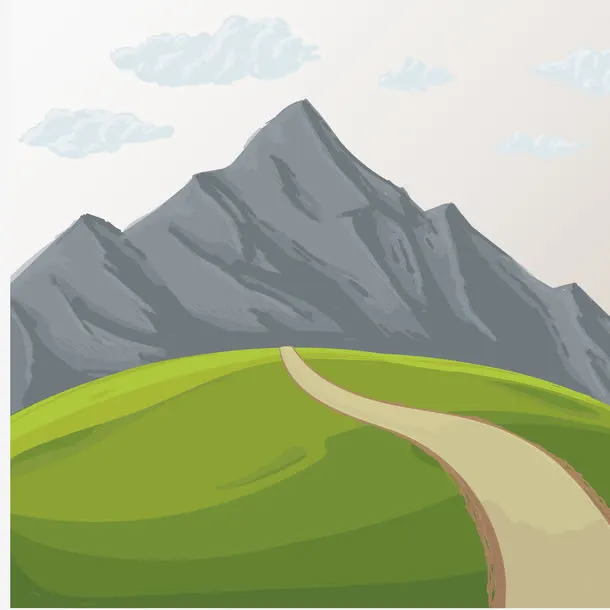 彩色手绘山路云朵免抠