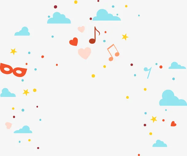 卡通音符云朵漂浮素材免抠