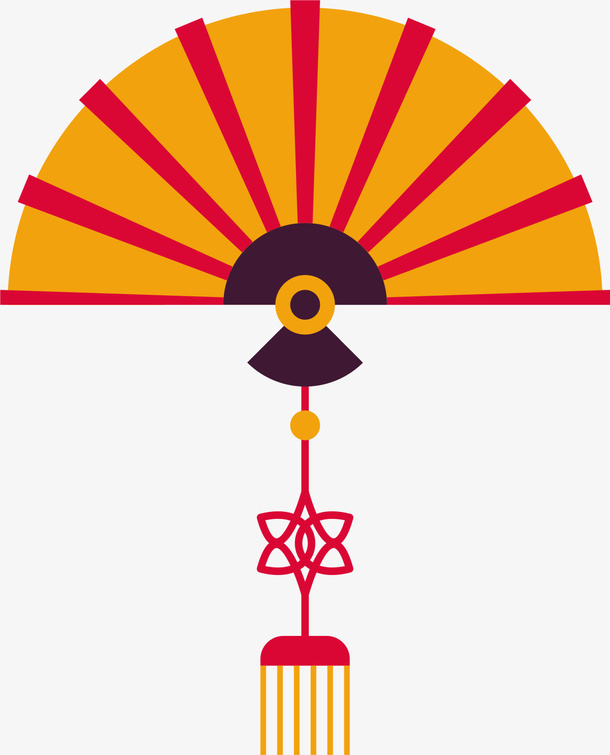 新年黄色中国风扇子免抠