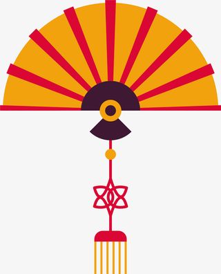 新年黄色中国风扇子免抠