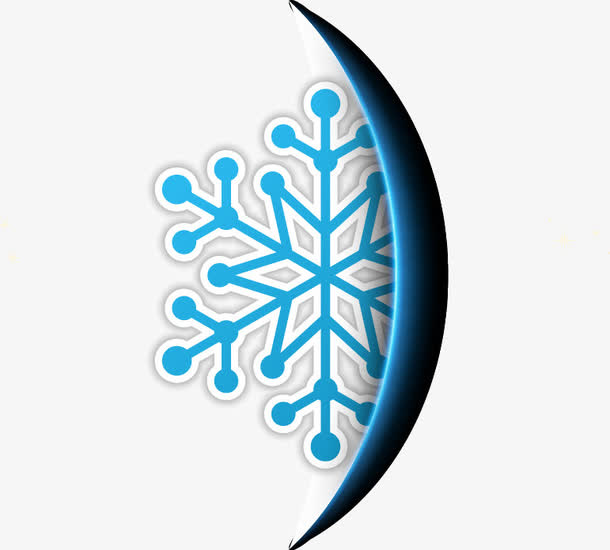 蓝色抽象雪花月亮船图案免抠