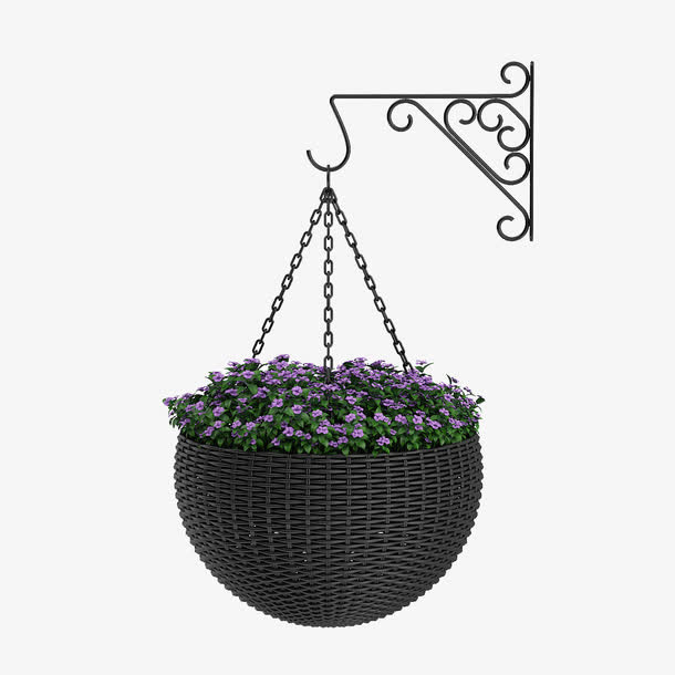 墙壁花纹紫色吊篮花免抠
