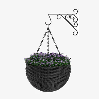 墙壁花纹紫色吊篮花免抠