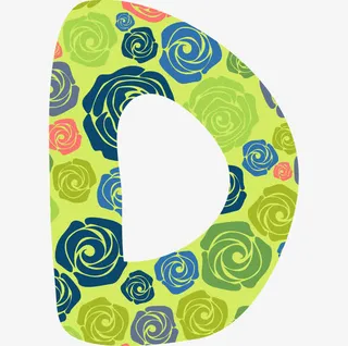 彩色字母D上的花朵免抠