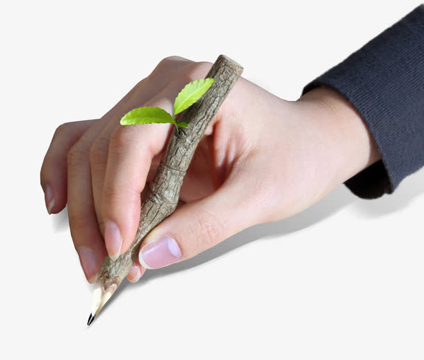 手拿树枝铅笔免抠