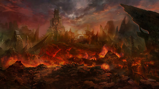 魔幻火焰峡谷海报背景免抠