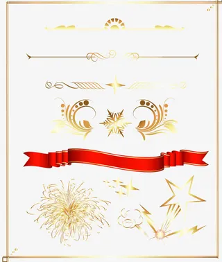 矢量金色间隔条纹星星免抠