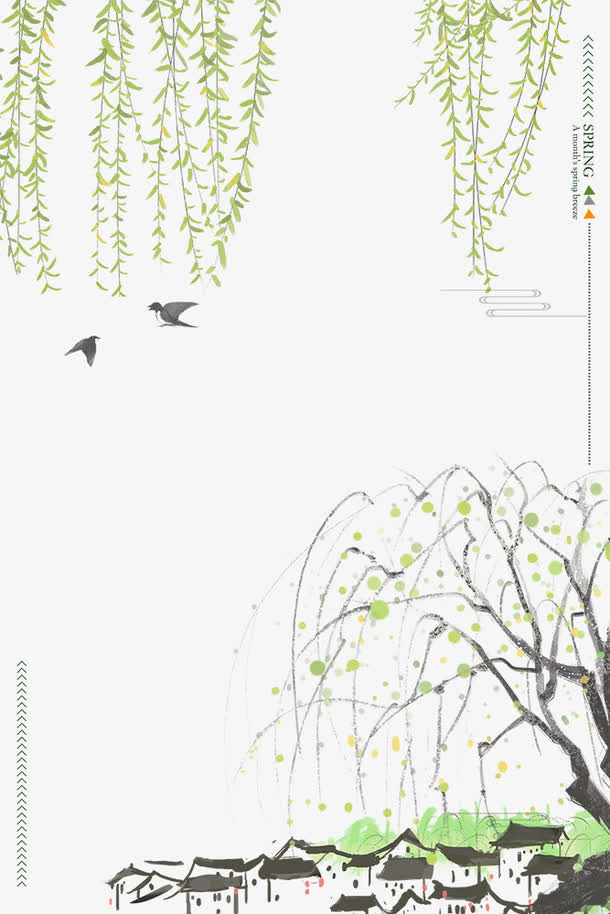 二十四节气之春分手绘春意柳树背免抠手绘/卡通卡通元素