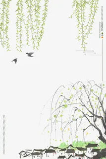 二十四节气之春分手绘春意柳树背免抠手绘/卡通卡通元素