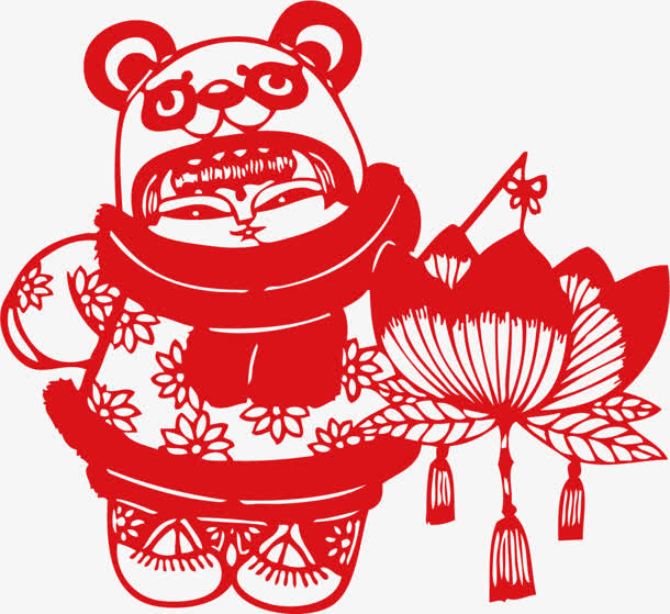 孩子 荷花灯笼 剪纸 中国年png素材免抠