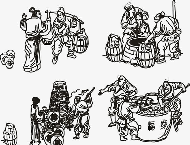 古代酿酒图插图元素免抠