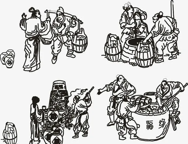 古代酿酒图插图元素免抠
