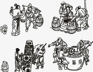 古代酿酒图插图元素免抠