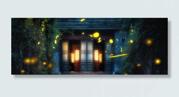 建筑梦幻深色海报banner背景高清