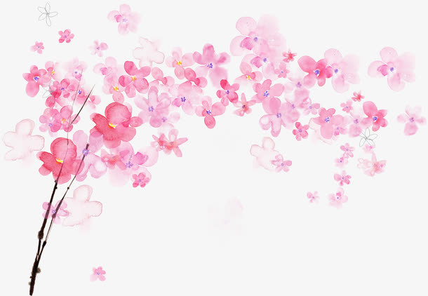 粉色桃花景观手绘免抠