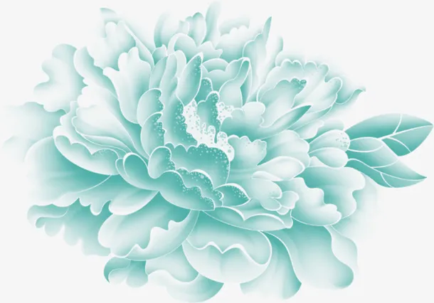 蓝色盛开牡丹花中秋素材免抠