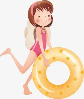 卡通游泳少女免抠手绘/卡通卡通元素
