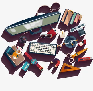 扁平化办公用具免抠