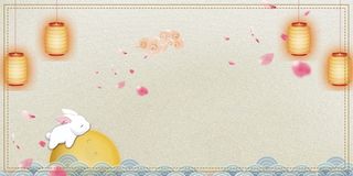 简约小灯玉兔趴月中秋背景高清