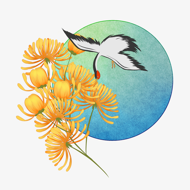 重阳节菊花仙鹤免抠