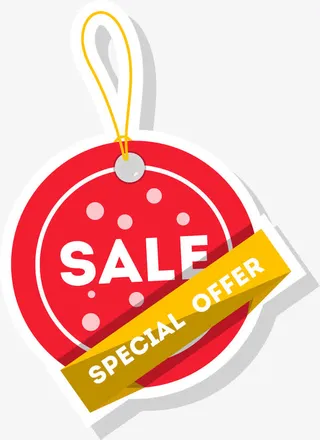 红色卡通促销标签免抠