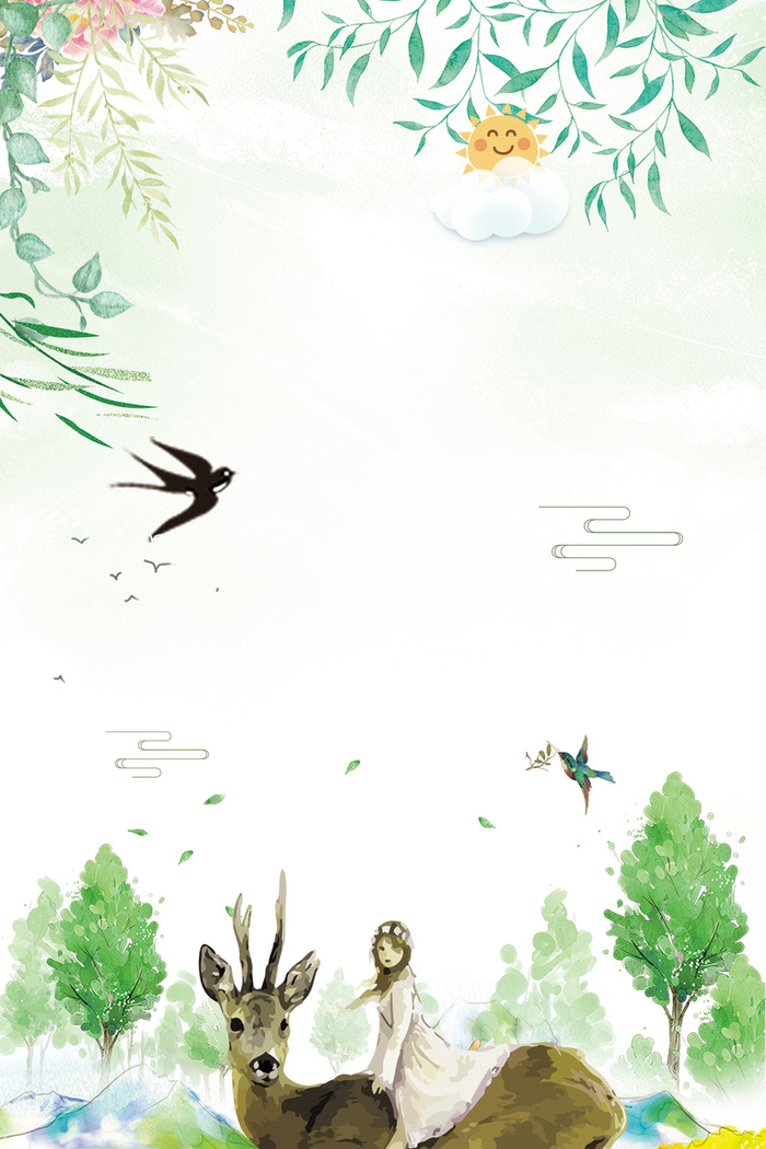 绿色手绘春游记春天柳条背景高清