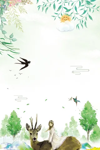 绿色手绘春游记春天柳条背景高清