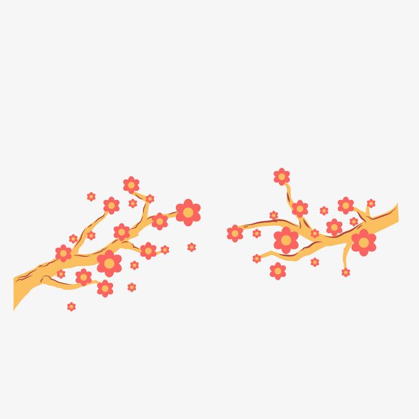 水红色手绘梅花免抠