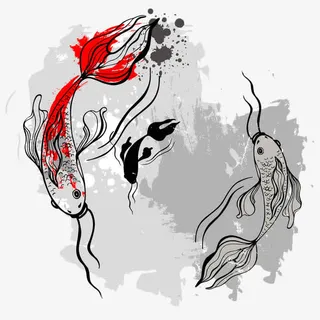 手绘中国风阴阳鱼免抠