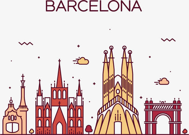 巴塞罗那街景矢量图免抠