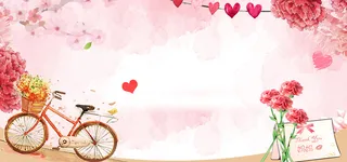 手绘风温馨粉色母亲节康乃馨电商促销banner高清