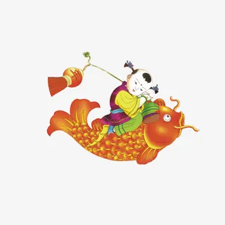 卡通手绘骑鱼人物免抠