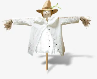 白色可爱稻草人风景免抠