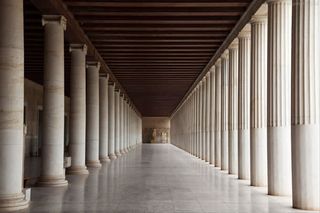 欧式白色立柱走廊海报背景